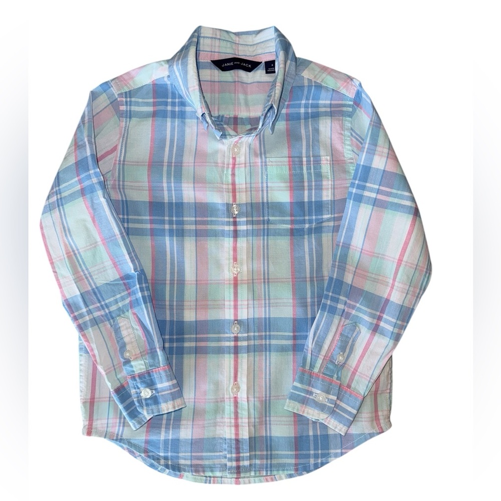 Janie and Jack Easter Plaid Long Sleeve Button Down Shirt in 4T